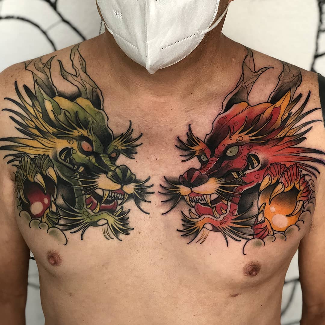 цветная тату дракон