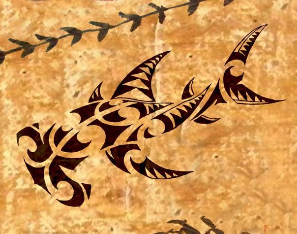 Эскиз тату полинезия рыба-молот