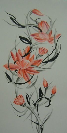 Эскиз татуировки изящных цветов лотоса