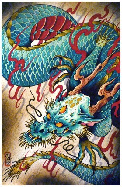 Эскиз тату японского дракона