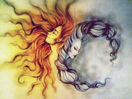 Эскиз женского тату солнце и луна