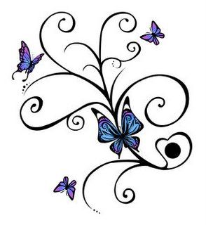 Эскиз тату линий с бабочками