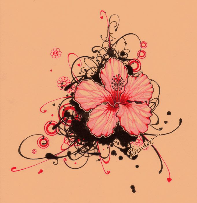 Эскиз татуировки цветок с узором в графическом исполнении
