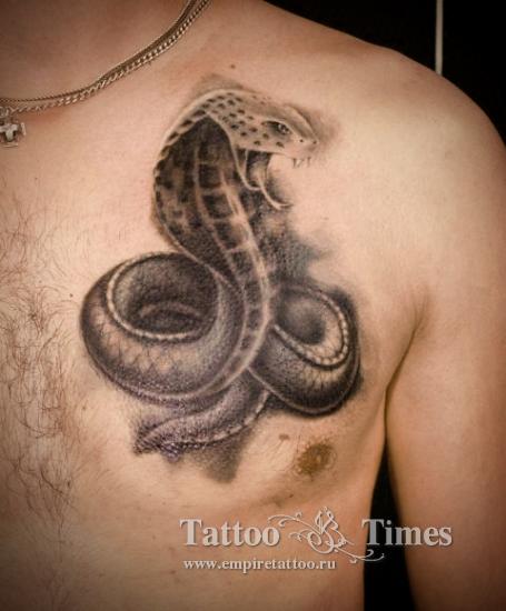 Мужская татуировка змея на груди