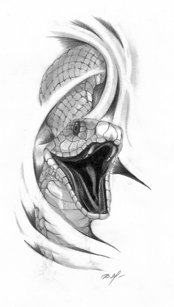 Змея нападающая эскиз тату