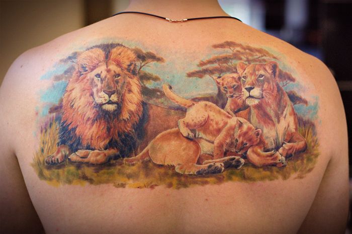 Тату львы на спине