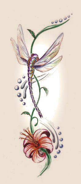 Эскиз женской тату стрекоза на цветке