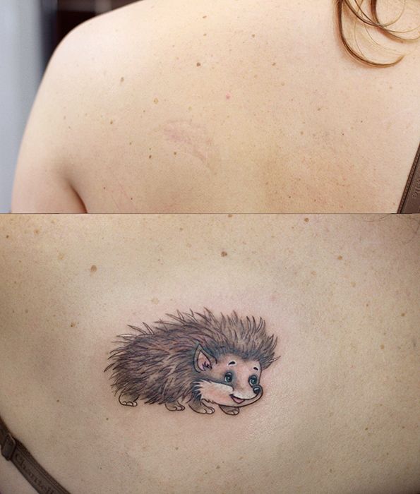 Татуировка на шраме Ёжик