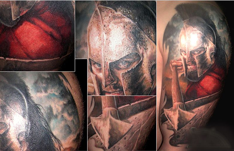 Татуировка портрет воина в шлеме