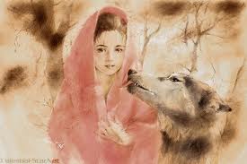 Тату эскиза волка с девушкой
