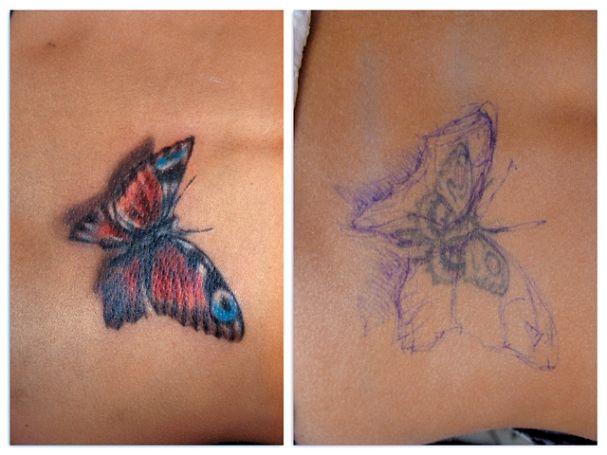 Исправление татуировки бабочка