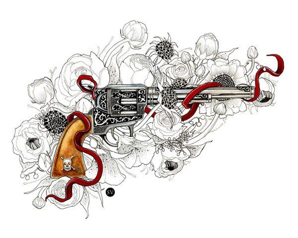 Эскиз женской татуировки револьвер