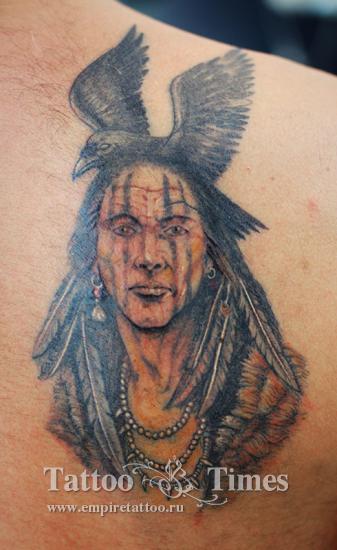 Мужская тату портрет индейца