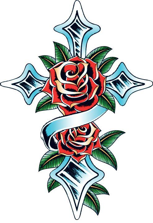 Женская тату роза с крестом