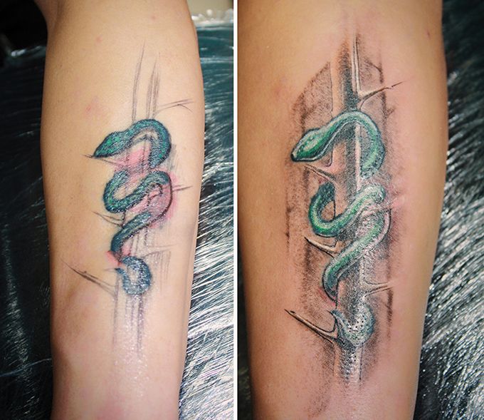 Татуировка зеленая змея исправление