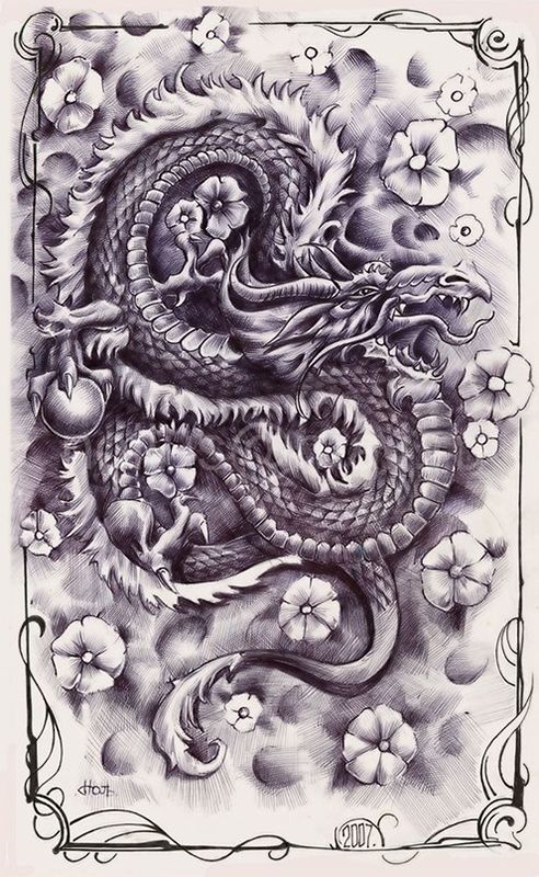 Эскиз тату змея в японском стиле