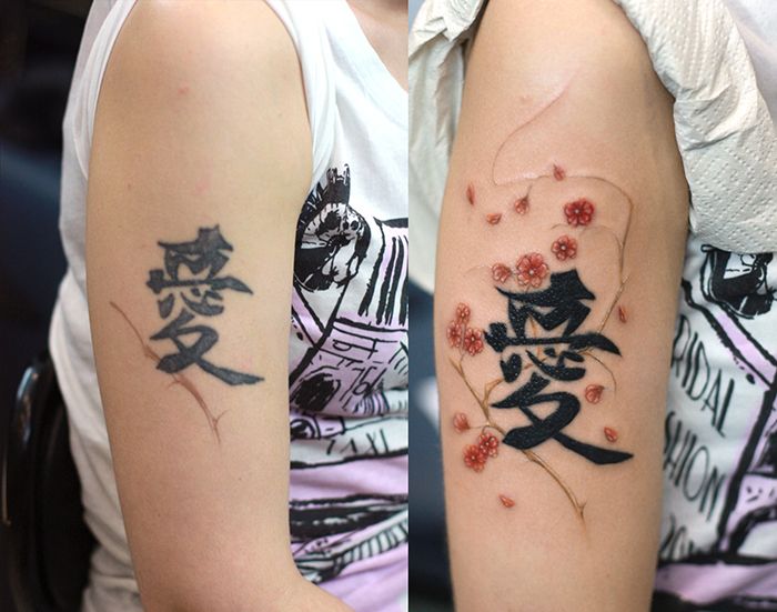 Обновление татуировки иероглиф и добавление сакуры