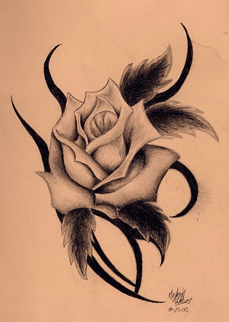 Эскиз татуировки Роза графика