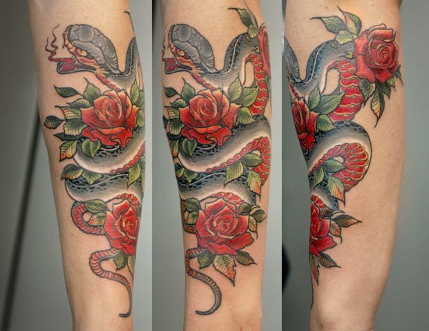 Татуировка змея на руке