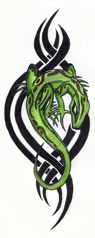 Эскиз зеленая ящерица трайбл