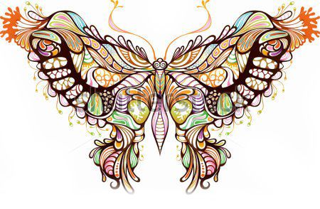 Эскиз бабочка цветная графика