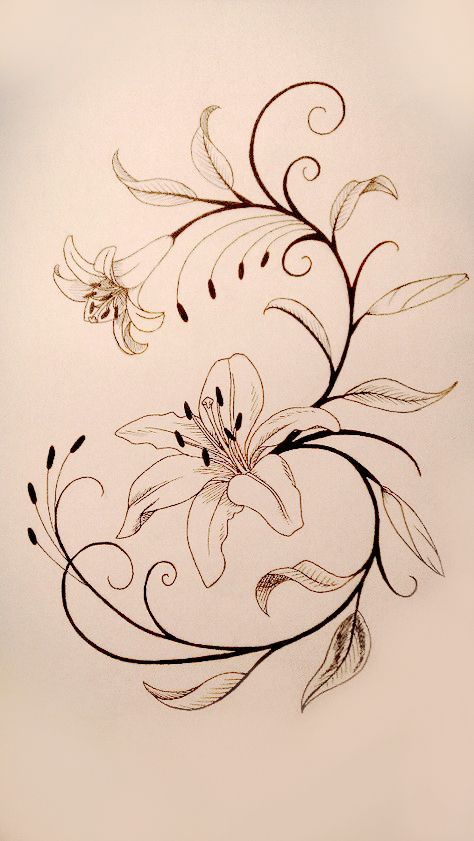 Эскиз татуировки узора в виде лилий