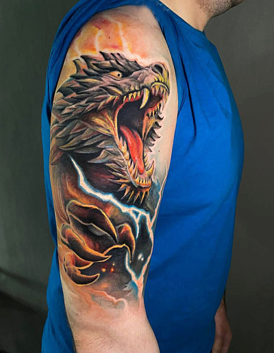 Тату дракон с оскалом
