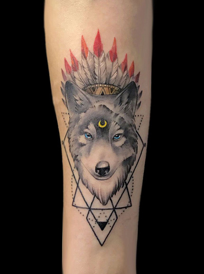 Татуировка волк-индеец