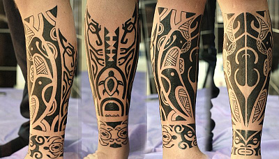 Татуировка полинезия на ноге