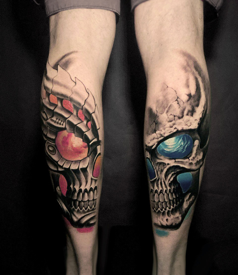 Тату череп огонь и вода