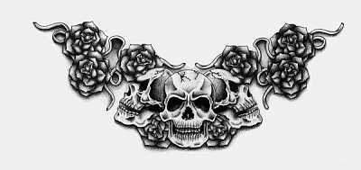 Татуировка эскиза Old & New school черепа в розах