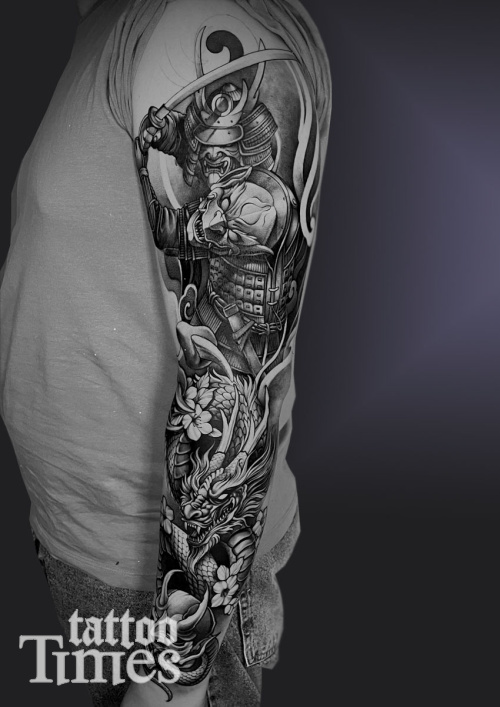 Тату рукав с самураем