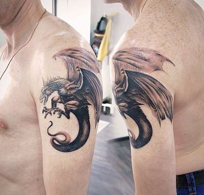 Татуировка дракон на плече европейский