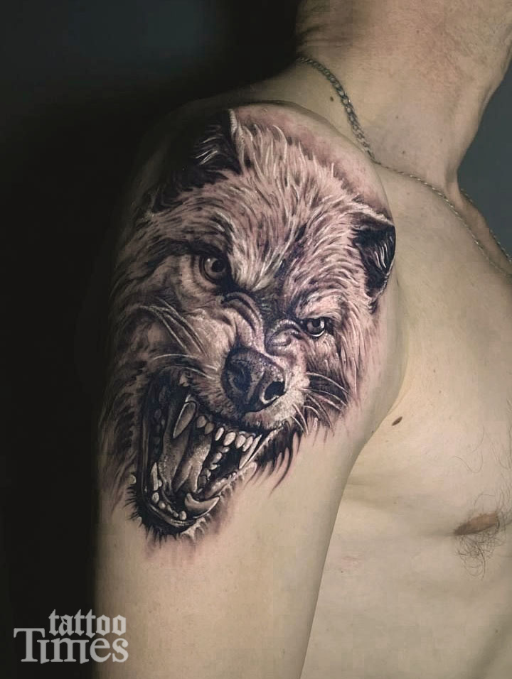 Тату волк с оскалом