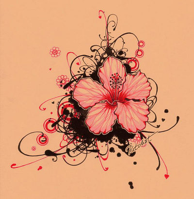 Эскиз татуировки цветок с узором в графическом исполнении