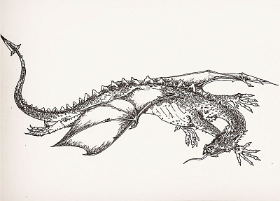 Эскиз тату отдыхающего дракона