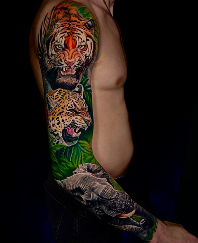 Тату рукав с тигром 