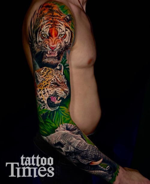 Тату рукав с тигром 