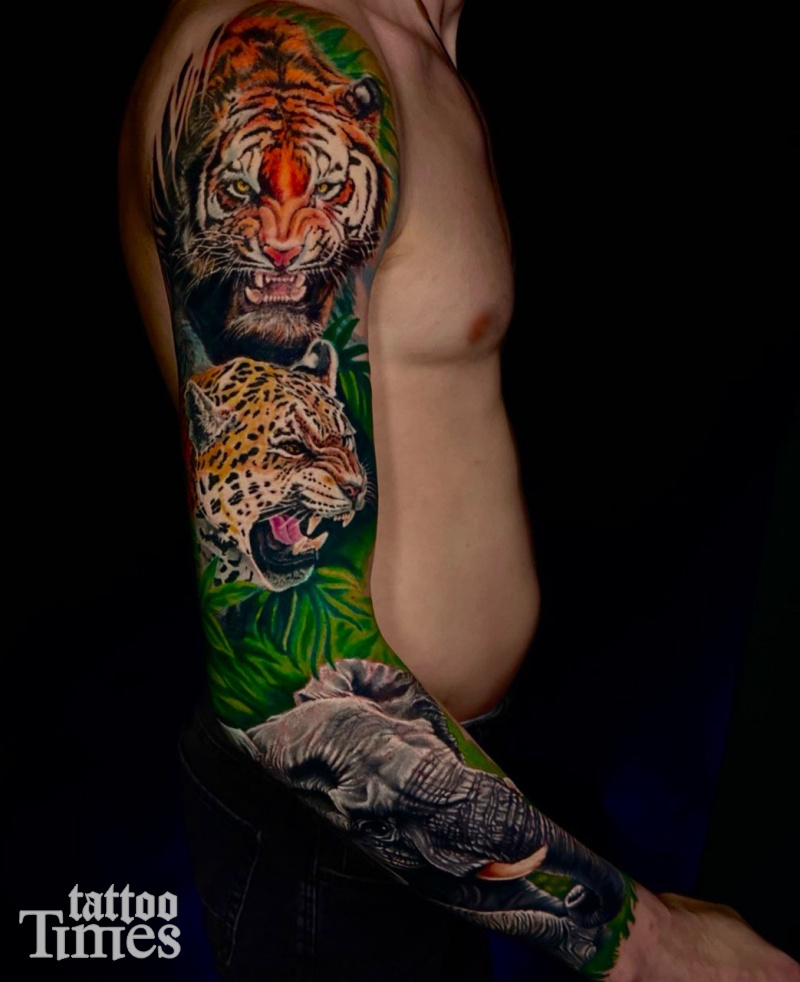 Тату рукав с тигром 