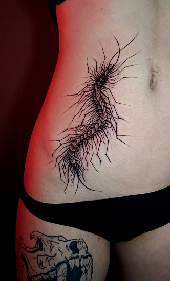Тату сколопендра на боку