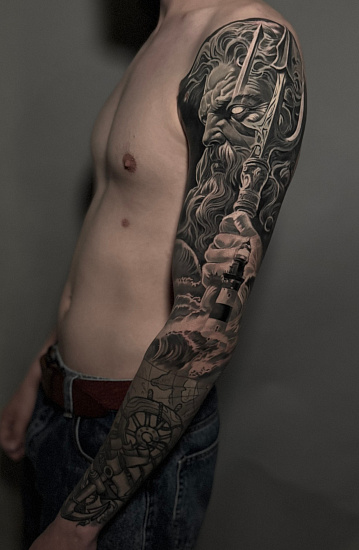 Тату рукав с посейдоном