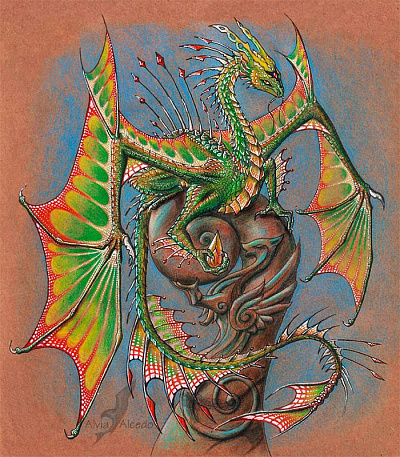 Эскиз татуировки дракона фантастического