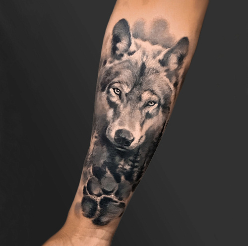 Тату волк и лапа