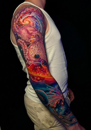 Тату рукав с осьминогом