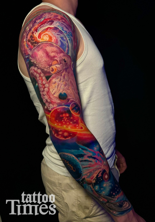 Тату рукав с осьминогом