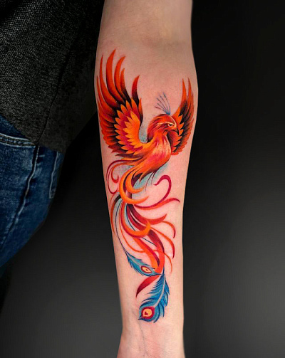 Татуировка феникс на предплечье