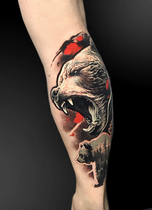 Тату медведь треш-полька