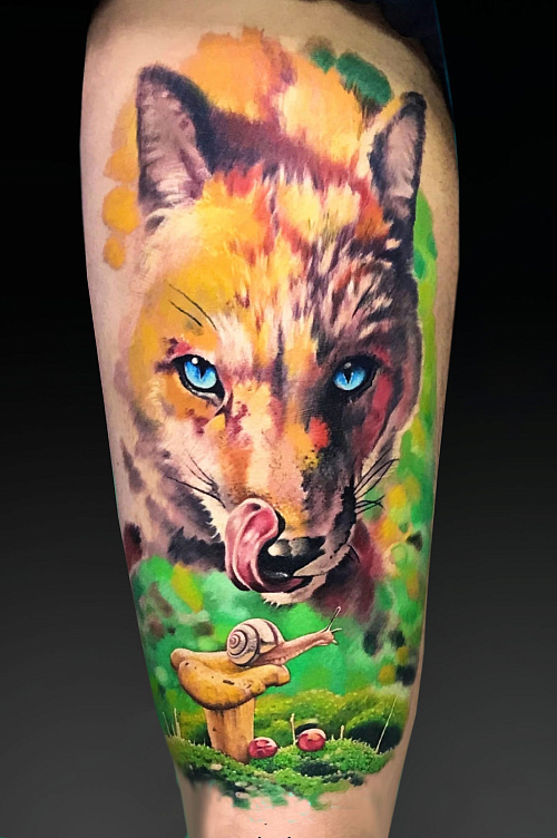 Тату лисица в акварели