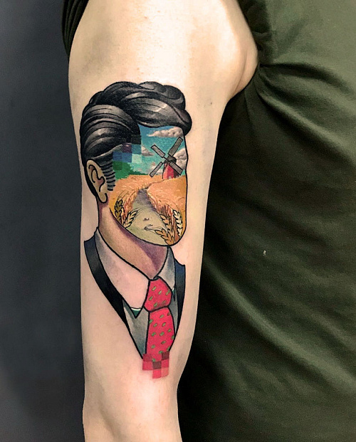 Тату мужской портрет сюрреализм