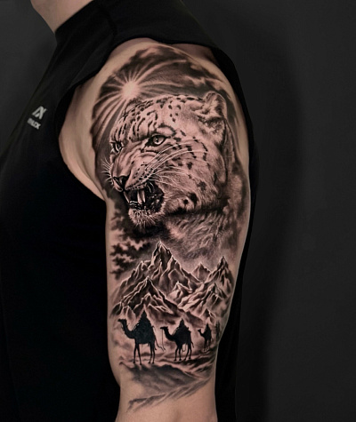 Тату снежный барс и пустыня